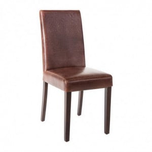 Stuhl mit hoher Rückenlehne aus dunkelbraunem Kunstleder - 2er-Set - Bolero - Fourniresto