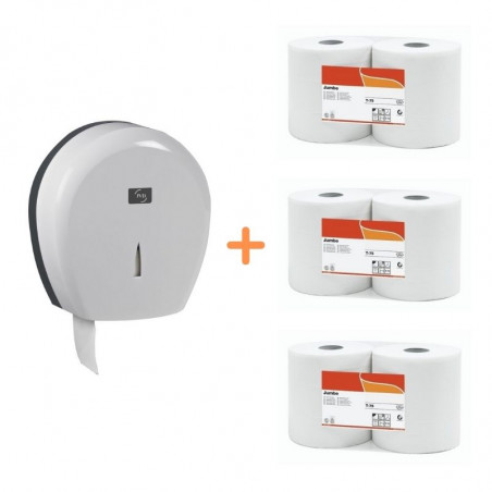 White Jumbo Pack - Dispenser for White Toilet Paper and Toilet Paper