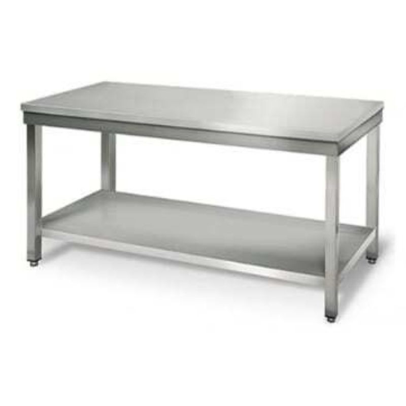 Roestvrijstalen tafel met plank - D 700 mm - B 2000 mm