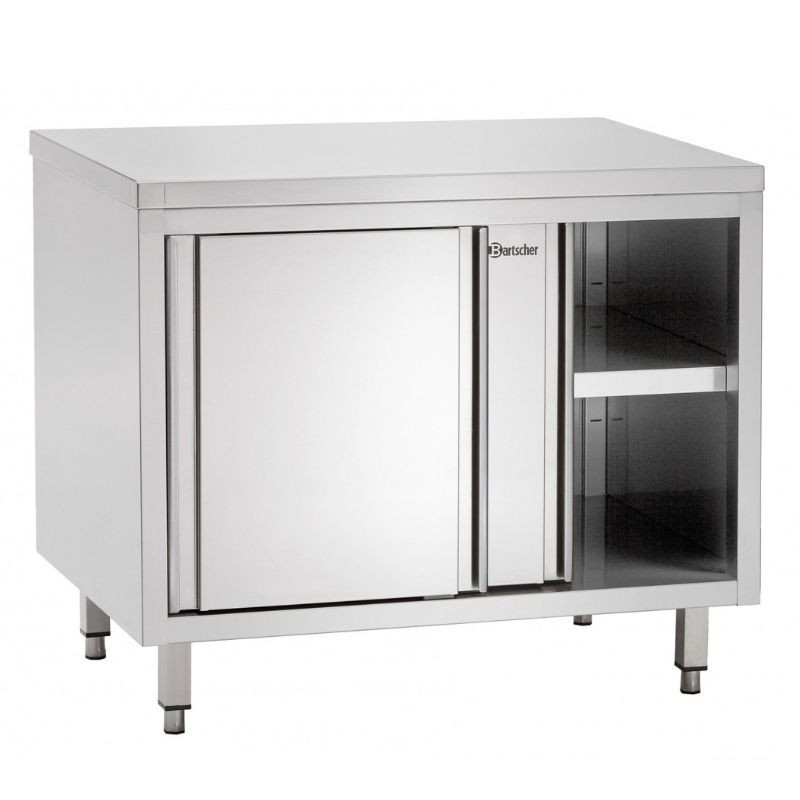 Stainless Steel Cabinet with Sliding Doors and Shelf - L 1400 mm