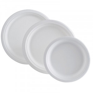 Runder Teller aus Bagasse - 180 x 18 mm - Packung mit 50