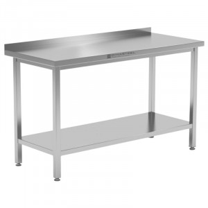 Stainless Steel Dynasteel Table with Backsplash and Shelf - Sturdy and functional