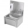 Edelstahl-Handwaschbecken mit Kniebedienung, Rückwand und Seife