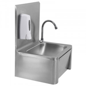 RVS Handenwasser met Kniebediening met Achterwand en Zeep