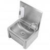 Stainless Steel Hand Wash with Knee Operated Control, Backsplash, and Soap