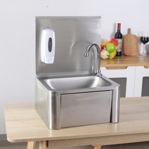 RVS Handenwasser met Kniebediening met Achterwand en Zeep