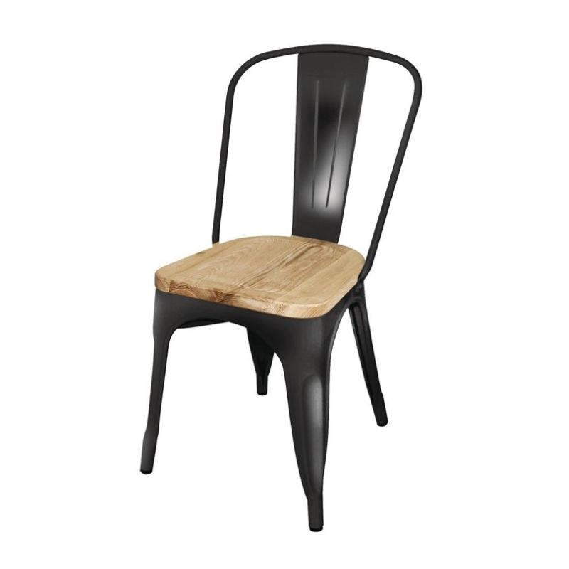 Stuhl aus schwarzem Stahl mit Holzsitz - 4er-Set - Bolero