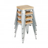 Low Steel Bistro Stools with Wooden Seat - Set of 4 - Bolero