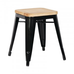 Zwarte Stalen Bistro Barkrukken met Houten Zitting - Set van 4 - Bolero
