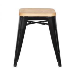 Zwarte Stalen Bistro Barkrukken met Houten Zitting - Set van 4 - Bolero