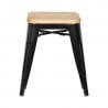 Black Steel Low Bistro Stools with Wooden Seat - Set of 4 - Bolero