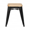 Black Steel Low Bistro Stools with Wooden Seat - Set of 4 - Bolero