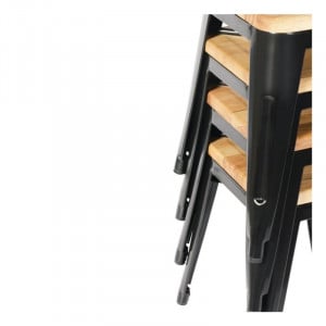 Zwarte Stalen Bistro Barkrukken met Houten Zitting - Set van 4 - Bolero