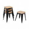 Zwarte Stalen Bistro Barkrukken met Houten Zitting - Set van 4 - Bolero
