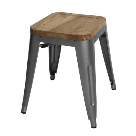 Stoelen Bistro Laag van Grijs Metaal met Houten Zitting - Set van 4 - Bolero