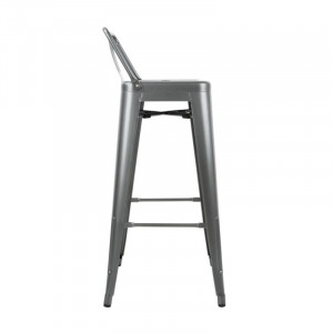 High Steel Grey Metal Stools with Backrest - Set of 4 - Bolero