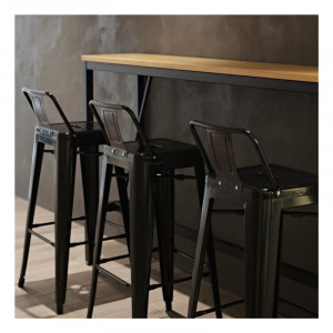 High Black Steel Stools with Backrest - Set of 4 | Bolero