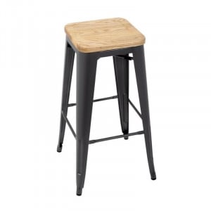 Hoge Bistro Kruk van Grijs Staal met Houten Zitting - Set van 4 - Bolero