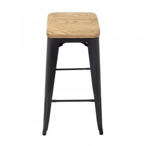 Hoge Bistro Kruk van Grijs Staal met Houten Zitting - Set van 4 - Bolero