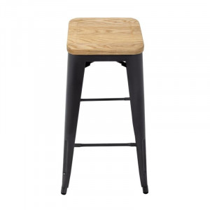 Tabouret Bistro Haut en Acier Gris avec Assise en Bois - Lot de 4 - Bolero