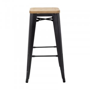 Hoge Bistro Kruk van Grijs Staal met Houten Zitting - Set van 4 - Bolero
