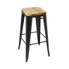 Schwarzer Bistro-Hocker aus Stahl mit Holzsitz - 4er-Set - Bolero