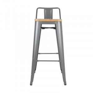 Hohe Hocker mit Rückenlehne und Sitz aus Holz - Metallisches Grau - 4er-Set - Bolero