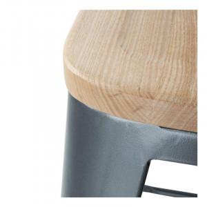 Hoge barkrukken met rugleuning en zitting van hout - Metallic grijs - Set van 4 - Bolero