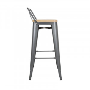 Hohe Hocker mit Rückenlehne und Sitz aus Holz - Metallisches Grau - 4er-Set - Bolero