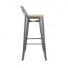 High Stools with Backrest and Wooden Seat - Metallic Gray - Set of 4 - Bolero