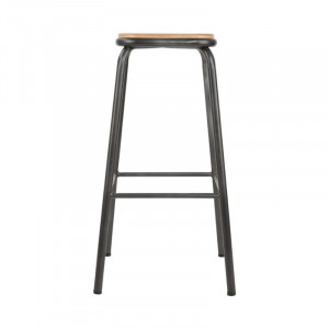 Tabouret Haut Gris Métallisé avec Assise en Bois - Lot de 4 - Bolero