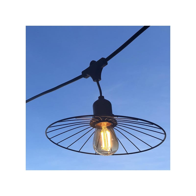 Guirlande Lichtslinger Buiten met Stalen Lampenkap en Filamentlamp - Chic Cage Light - Lumisky
