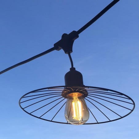 Guirlande Lichtslinger Buiten met Stalen Lampenkap en Filamentlamp - Chic Cage Light - Lumisky