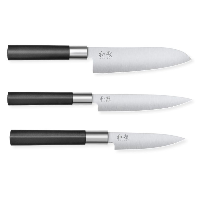 Set van 3 Wasabi Black messen - Universeel Office en Santoku van KAI: kwaliteit, prestaties en precisie in de keuken.