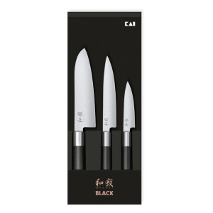 Set van 3 Wasabi Black messen - Universeel Office en Santoku van KAI: kwaliteit, prestaties en precisie in de keuken.