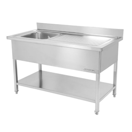 Einbauspüle 1 Becken mit Rückwand und Regal - L 1400 x T 700 mm | Dynasteel
