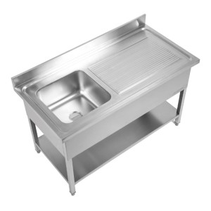 Sink 1 Basin with backsplash and shelf - L 1400 x D 700 mm | Dynasteel