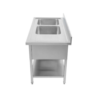 2 Sink Basins with Backsplash and Shelf - Sturdy and Functional | Dynasteel