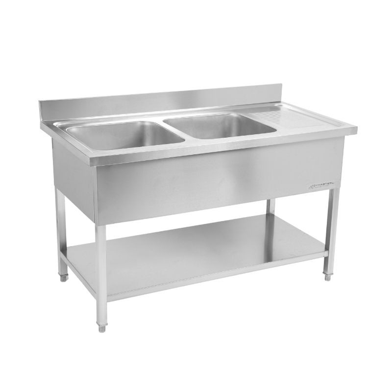2 Sink Basins with Backsplash and Shelf - Sturdy and Functional | Dynasteel 2 Sink Basins with Backsplash and Shelf - Sturdy and Functional | Dynasteel