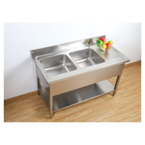 2 Sink Basins with Backsplash and Shelf - Sturdy and Functional | Dynasteel