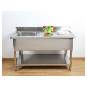 Plonge 1 Sink with Backsplash and Shelf - L 1200 x D 700 mm | Dynasteel