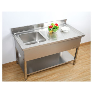 Sink 1 Bowl with Backsplash and Shelf - W 1200 x D 700 mm | Dynasteel