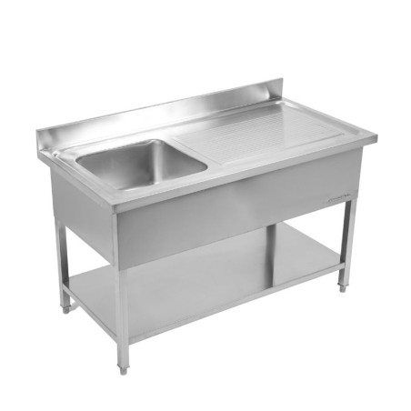 Sink 1 Bowl with Backsplash and Shelf - W 1200 x D 700 mm | Dynasteel