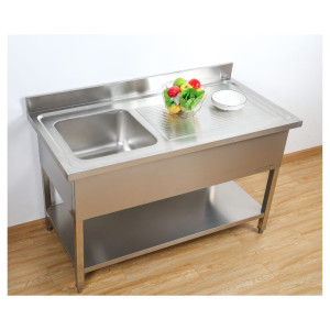 Dive 1 Sink with Backsplash and Lower Shelf - W 1000 x D 600 mm - Dynasteel