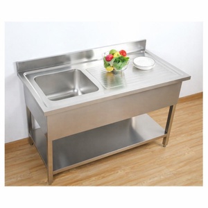 Spülbecken 1 Becken mit Rückwand und Unterregal - L 1000 x T 600 mm - Dynasteel