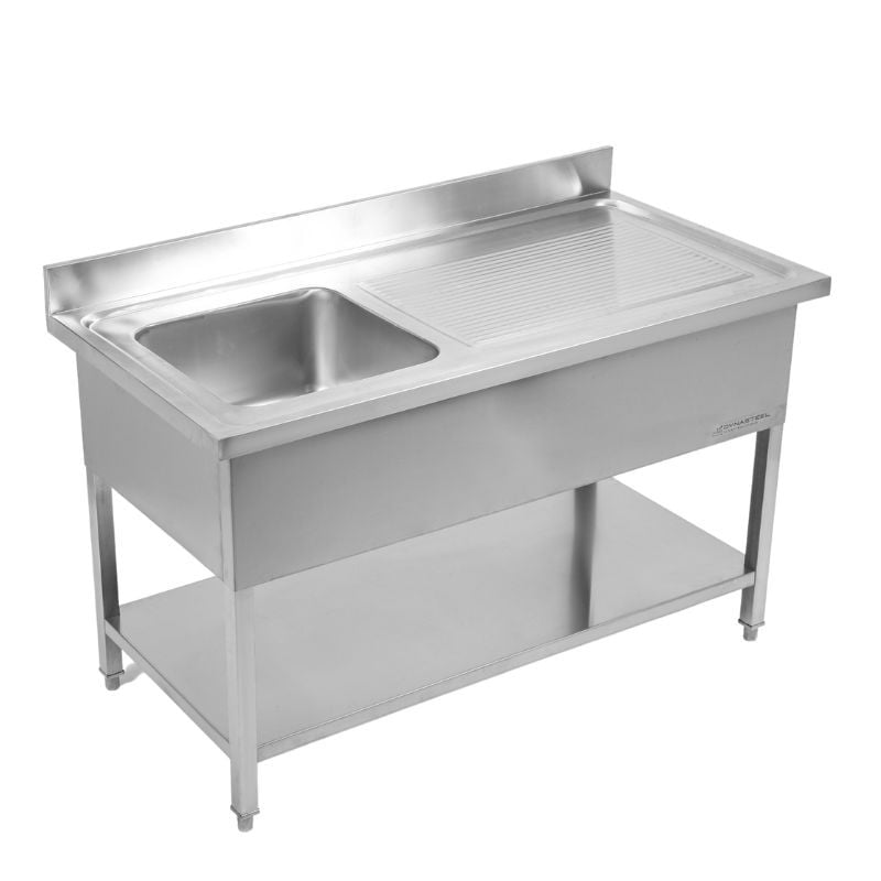 Dive 1 Sink with Backsplash and Lower Shelf - W 1000 x D 600 mm - Dynasteel