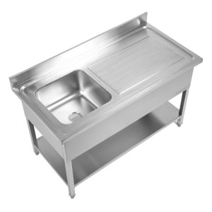 Plonge Inox 1 Bak 1200x600 mm, Afdruiprek Rechts, Achterwand