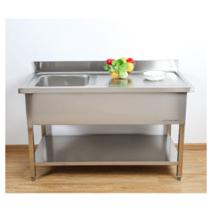 Plonge Inox 1 Bak 1200x600 mm, Afdruiprek Rechts, Achterwand