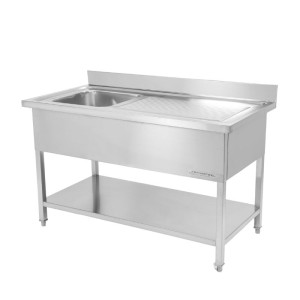 Plonge Inox 1 Bak 1200x600 mm, Afdruiprek Rechts, Achterwand