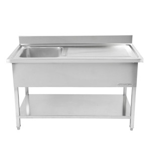 Plonge Inox 1 Bak 1200x600 mm, Afdruiprek Rechts, Achterwand